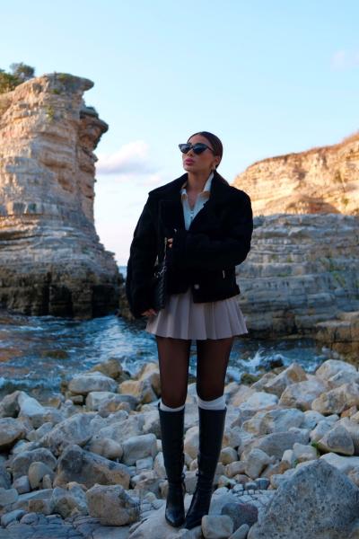 Vance İçi Kürk Detay Crop Kaban 10027 Siyah