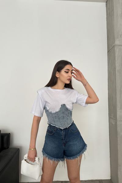 Vatkalı Korse Tişört 2145 Beyaz