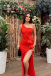 Zany Tek Omuz Fırfır Detay Yırtmaçlı Abiye 582119 A17x Kırmızı