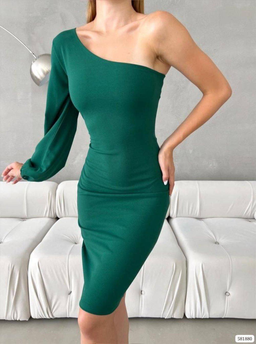 Amaris Tek Kol Tasarım Elbise 581880 Zümrüt