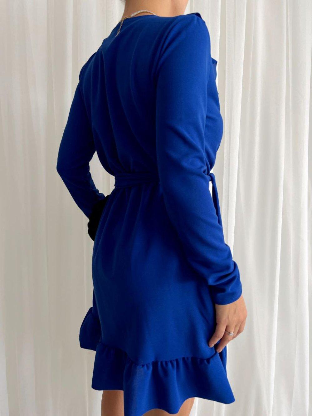 Amore Fırfır Yaka Kuşaklı Elbise 581842 B-10 Saks Mavisi