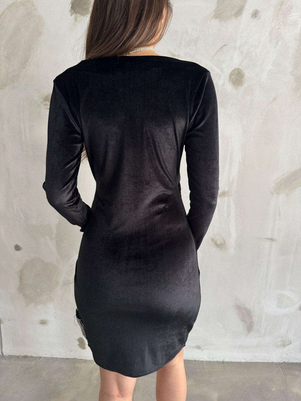 Büzgülü Kadife Elbise 20089 Siyah