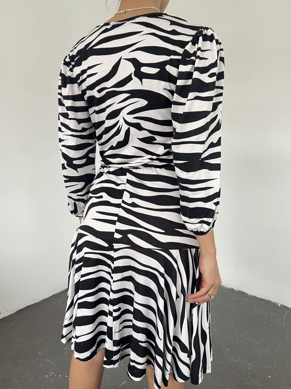 Desenli Kruvaze Elbise 2917 Zebra
