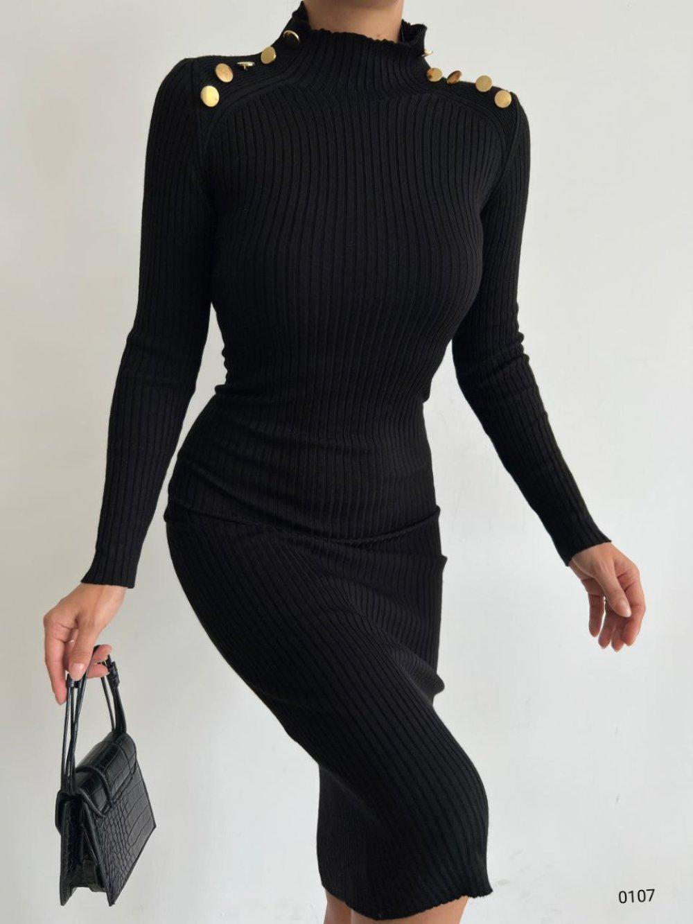 Dosy Düğme Detay Triko Elbise TR107 K-1 Siyah