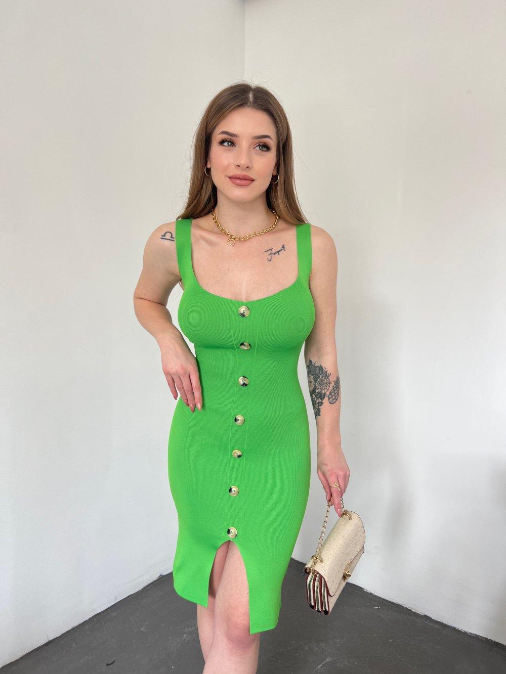 Düğmeli Tasarım Elbise 2548 Yeşil
