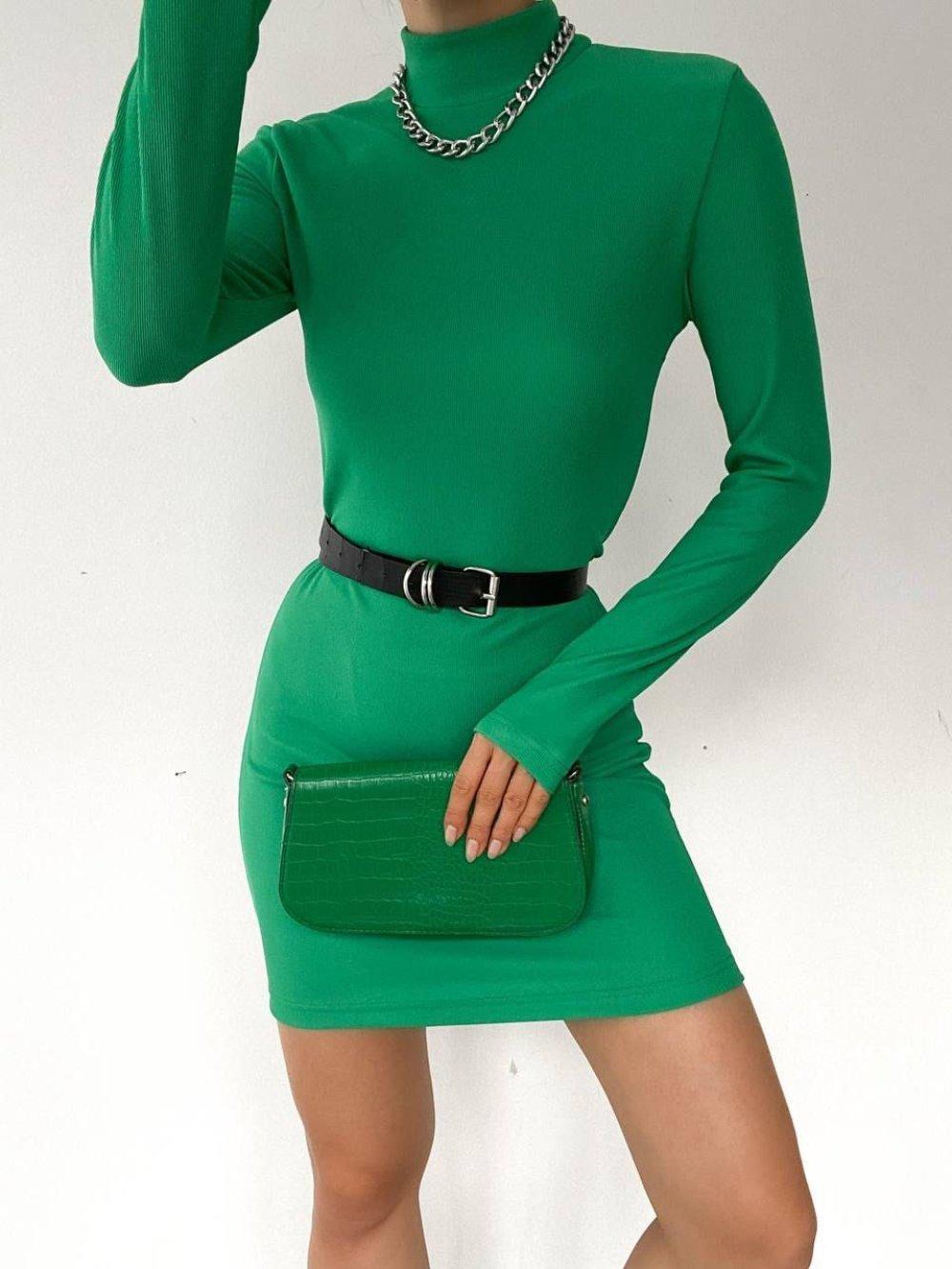 Efna Yarım Balıkçı Yaka Mini Elbise 1577 B-9 Yeşil