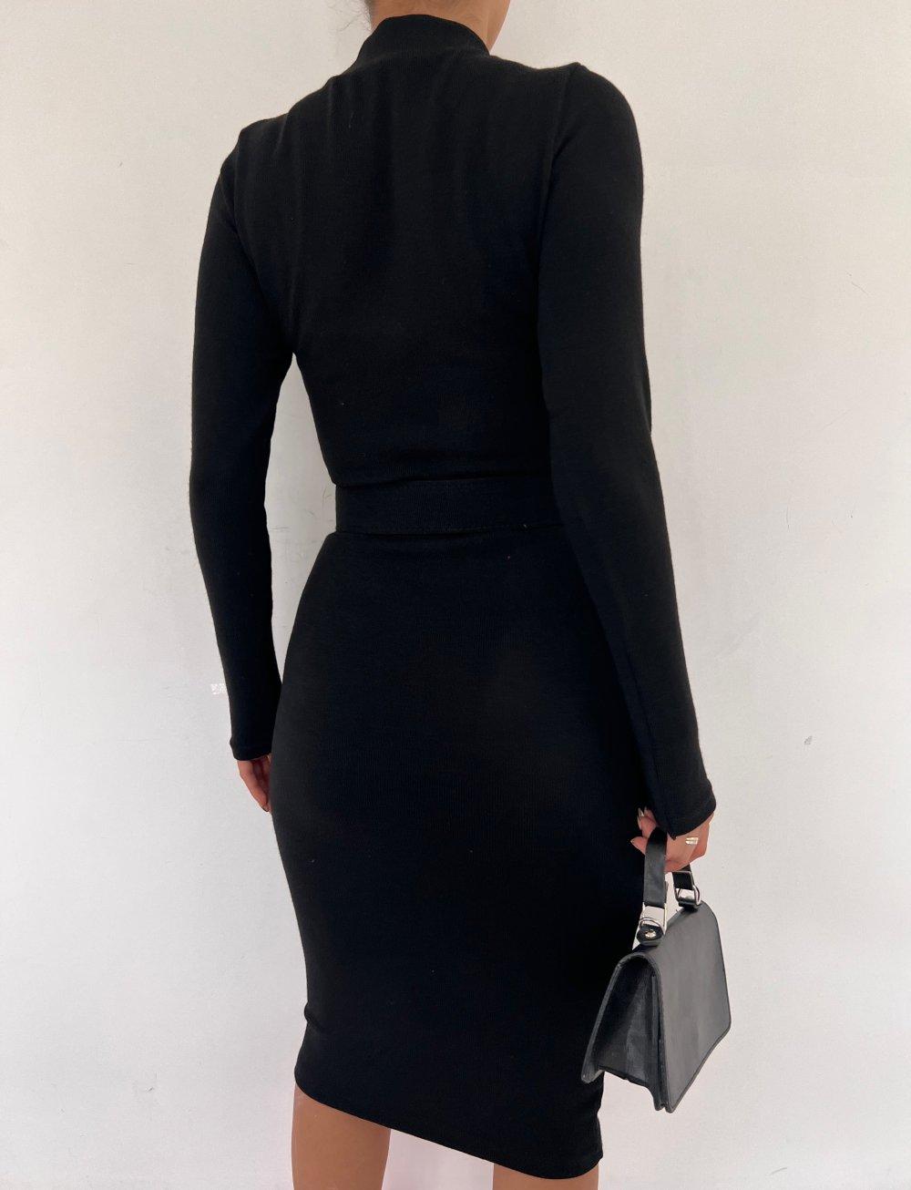 Eteği Patlı Düğmeli Elbise 2912 K-1 Siyah