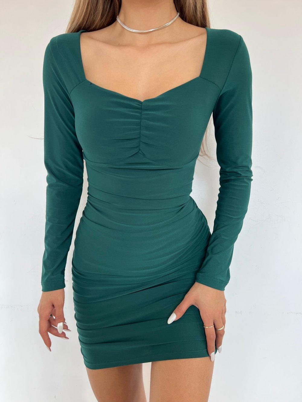 Göğüs Büzgülü Sendy Elbise 2944 B-9 Yeşil