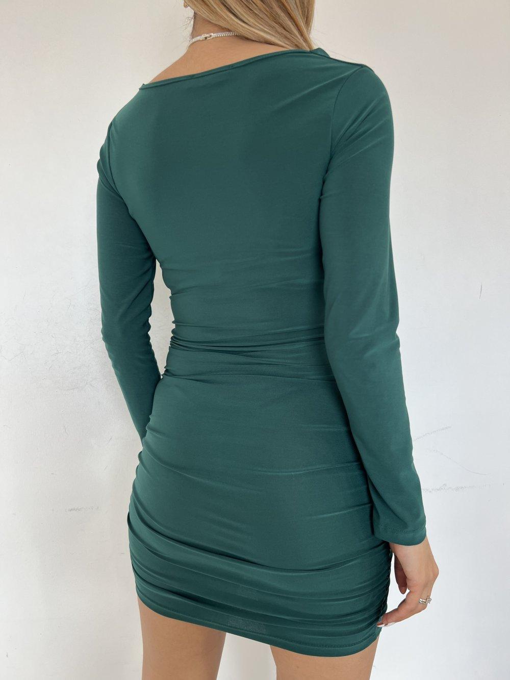 Göğüs Büzgülü Sendy Elbise 2944 B-9 Yeşil