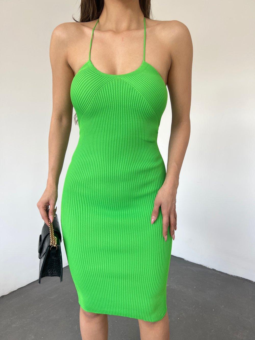 İp Askılı Triko Elbise 7894 Yeşil
