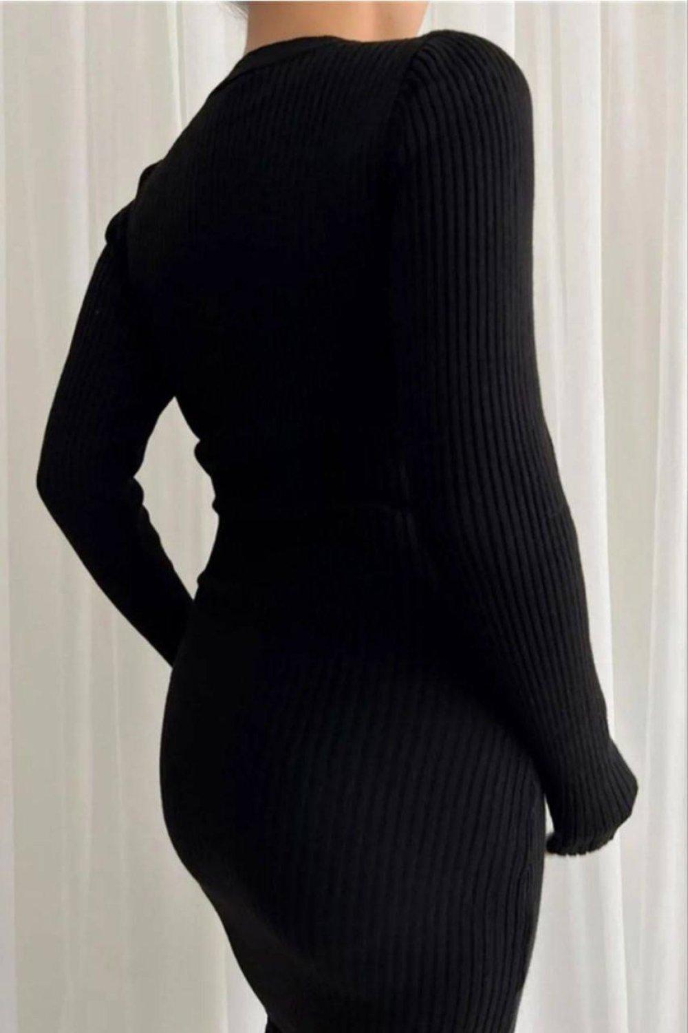 Jasper Triko Midi Elbise 0194 Siyah