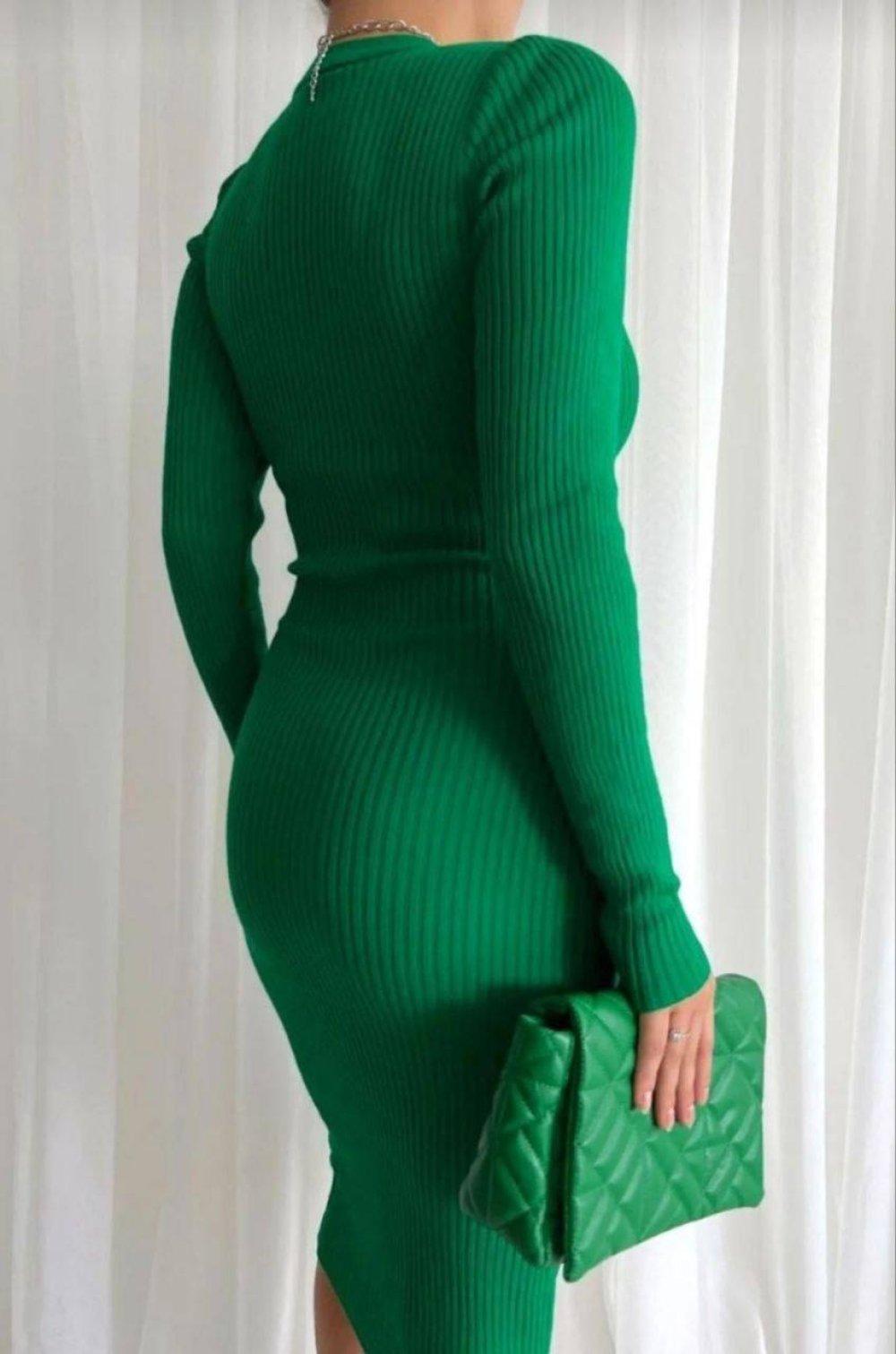 Jasper Triko Midi Elbise 0194 Yeşil