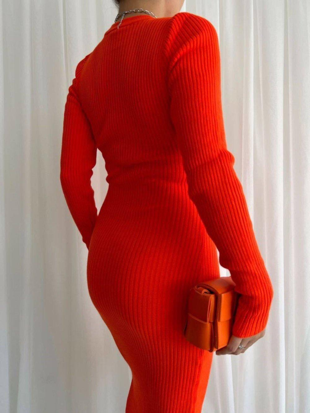 Jasper Triko Midi Elbise 0194 Oranj