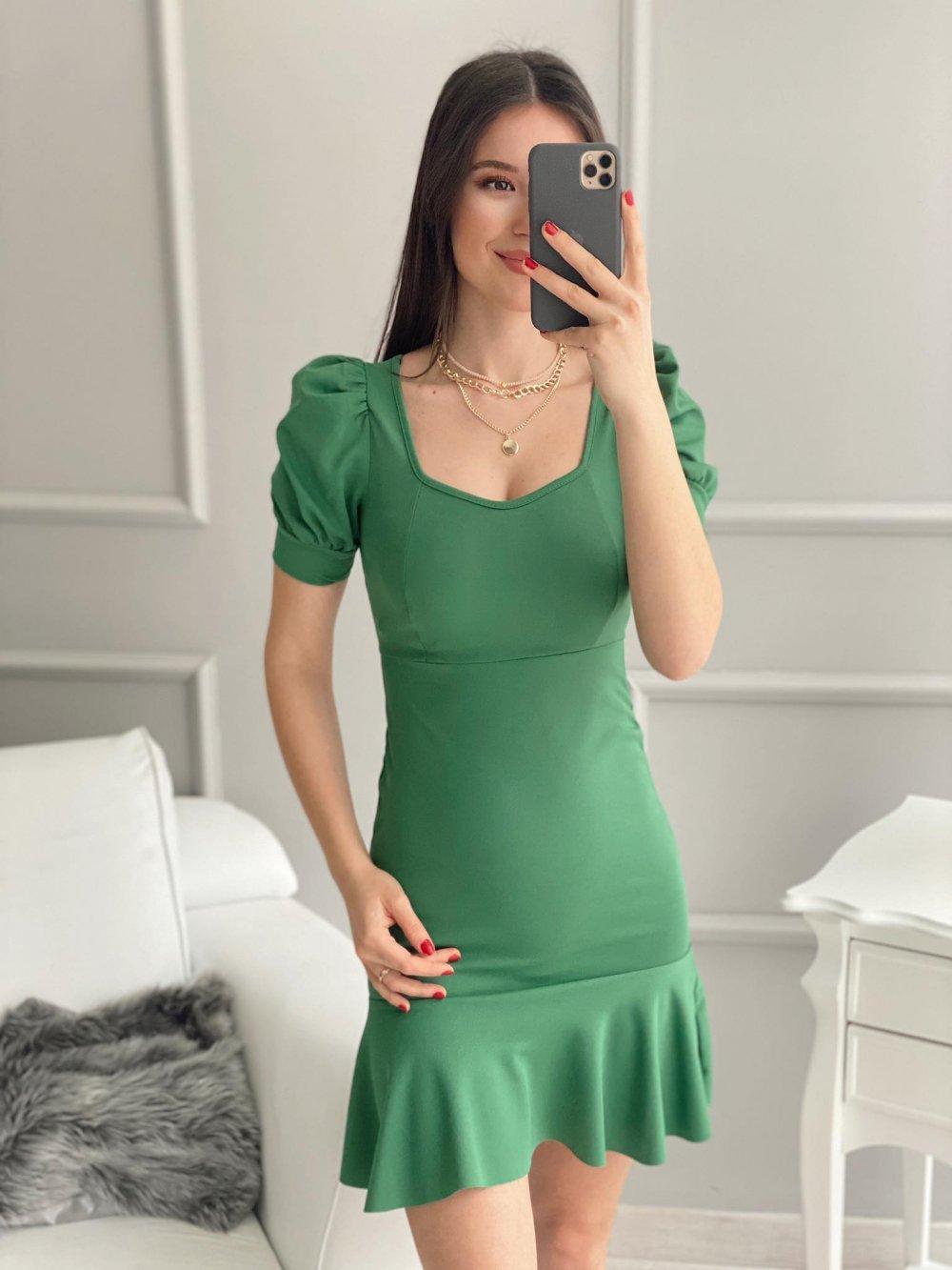 Karpuz Kol Volanlı Elbise 2673 Yeşil
