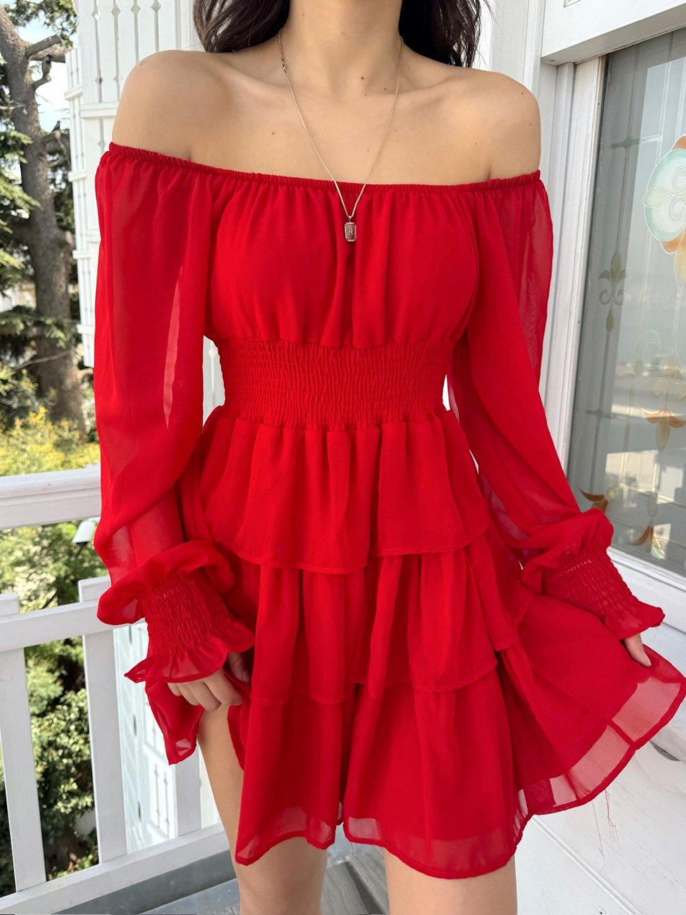 Kat Kat Şifon Elbise 2831 Kırmızı