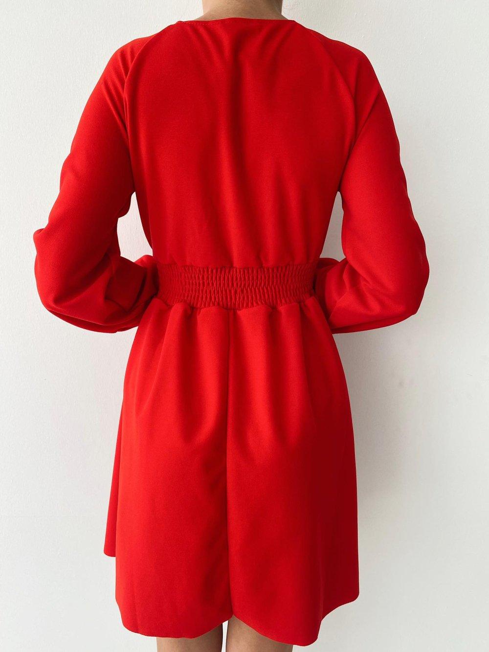 Megan Düğme Detay Mini Elbise 582230 J-2 Kırmızı