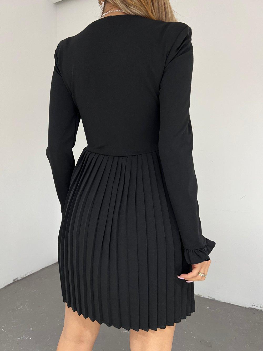 Ön Detay Etek Pileli Elbise 3774 Siyah