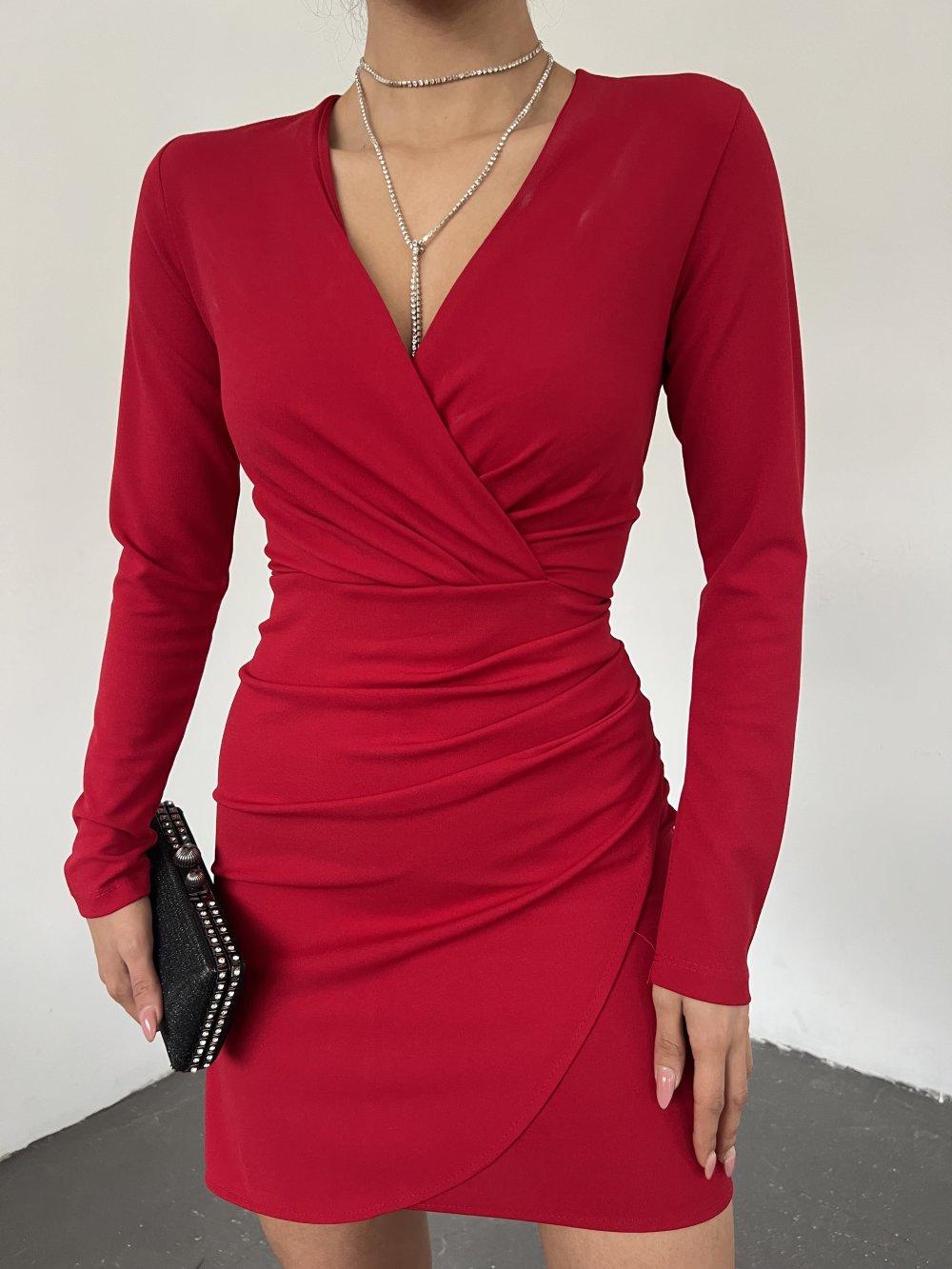 Pileli Anvelop Elbise 2943 Kırmızı