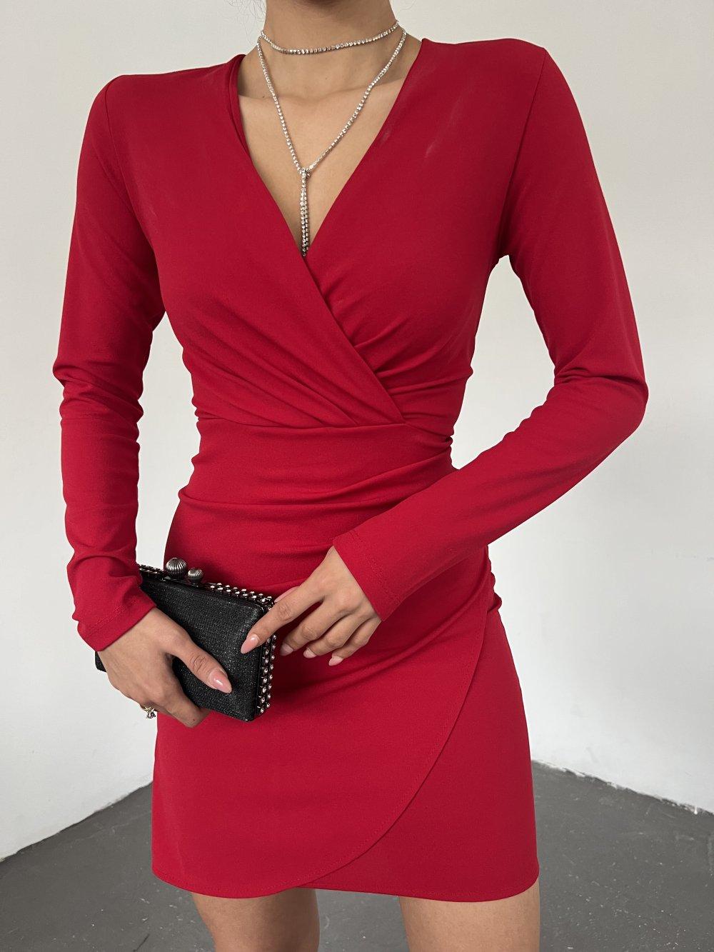 Pileli Anvelop Elbise 2943 Kırmızı
