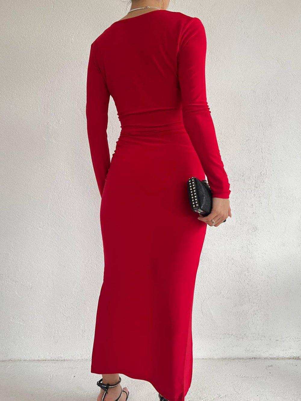 Sandy Uzun Elbise 10175 Kırmızı