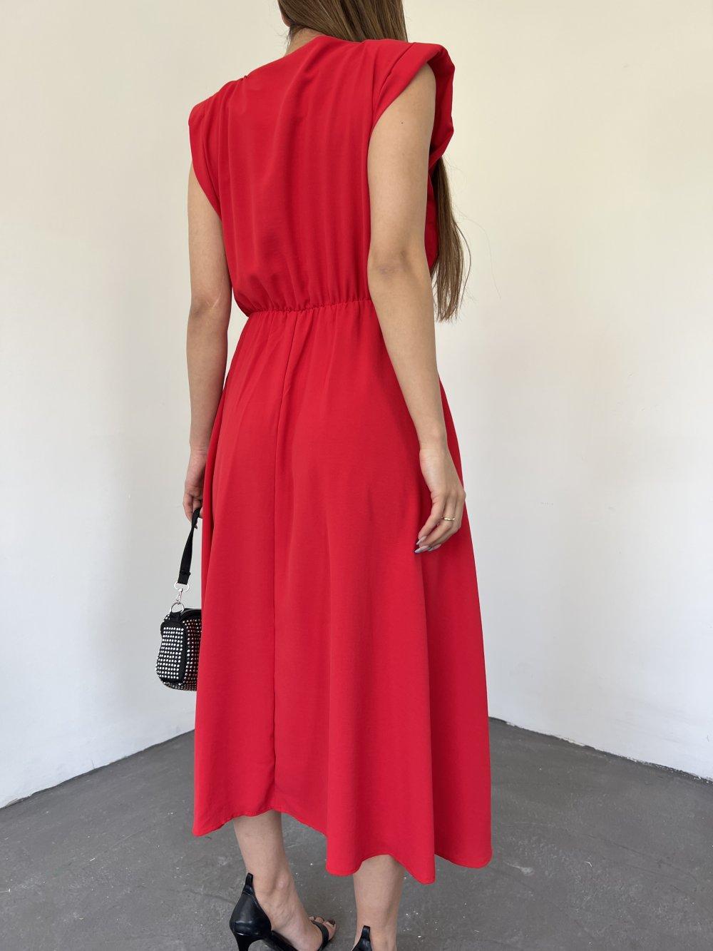 Vatkalı Kolsuz Elbise 2998 Kırmızı