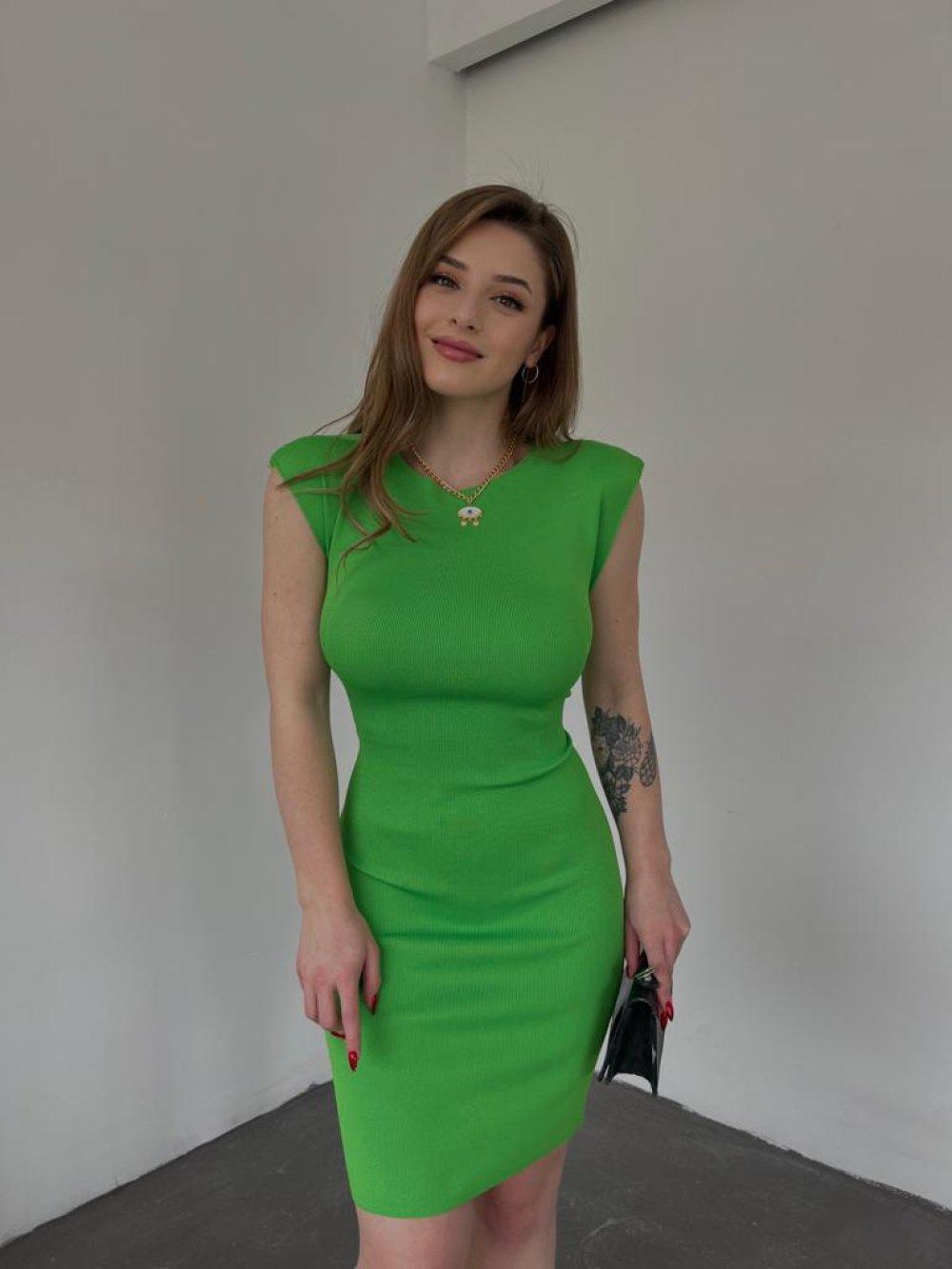 Vatkalı Triko Elbise 2784 Yeşil
