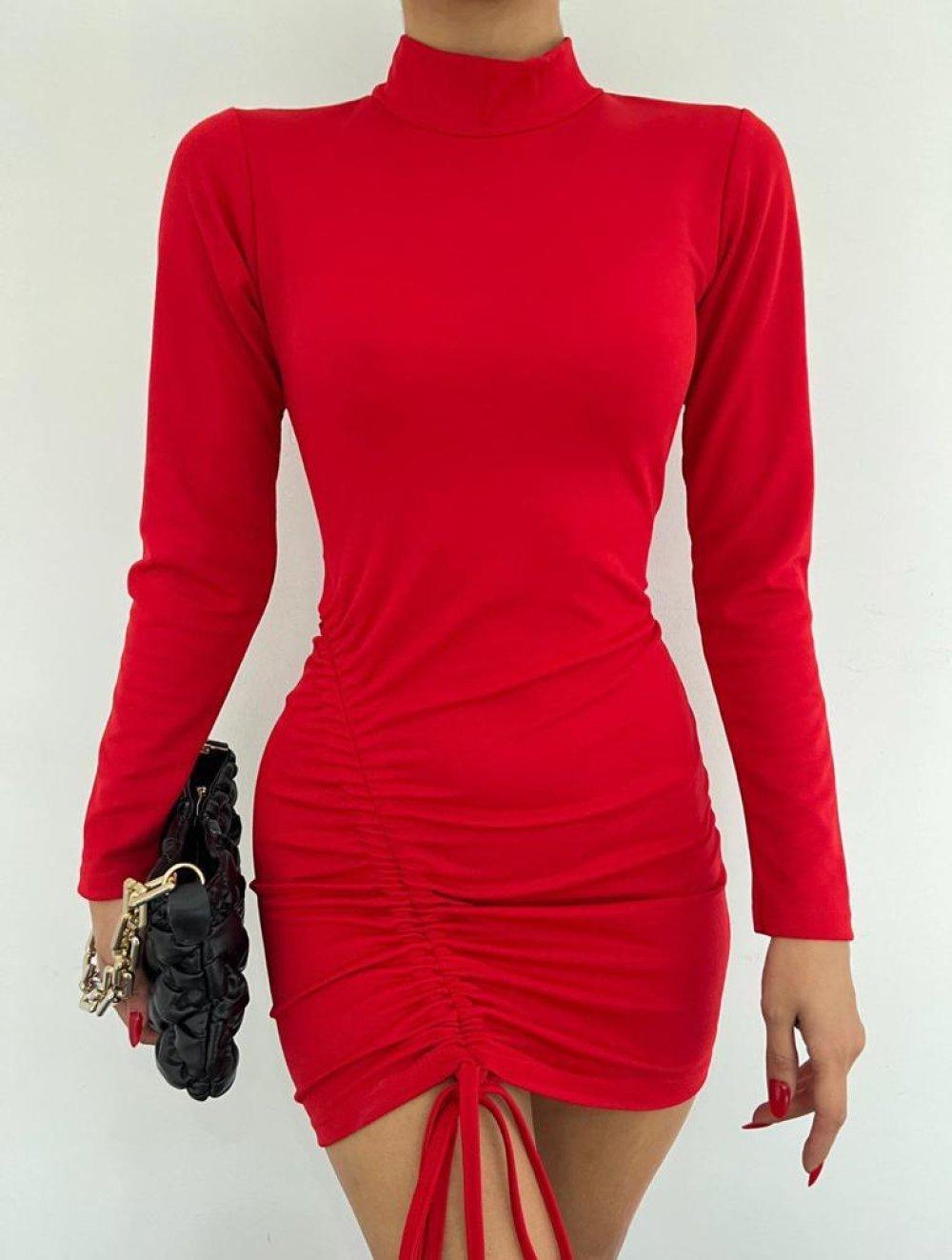 Yandan Kanallı Elbise 1098 Kırmızı