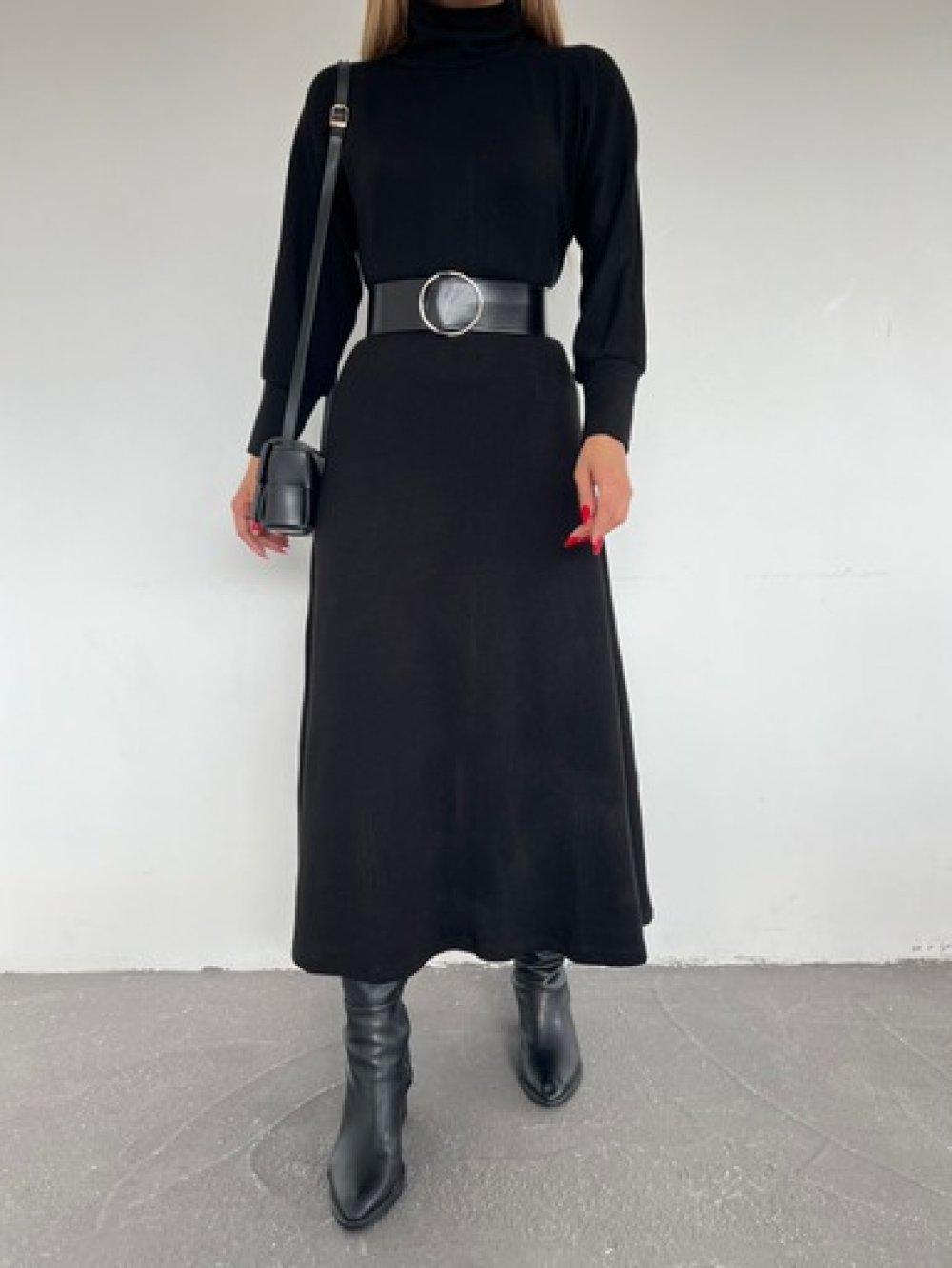 Yarasa Kol Akrilik Elbise 2935 B-8 Siyah