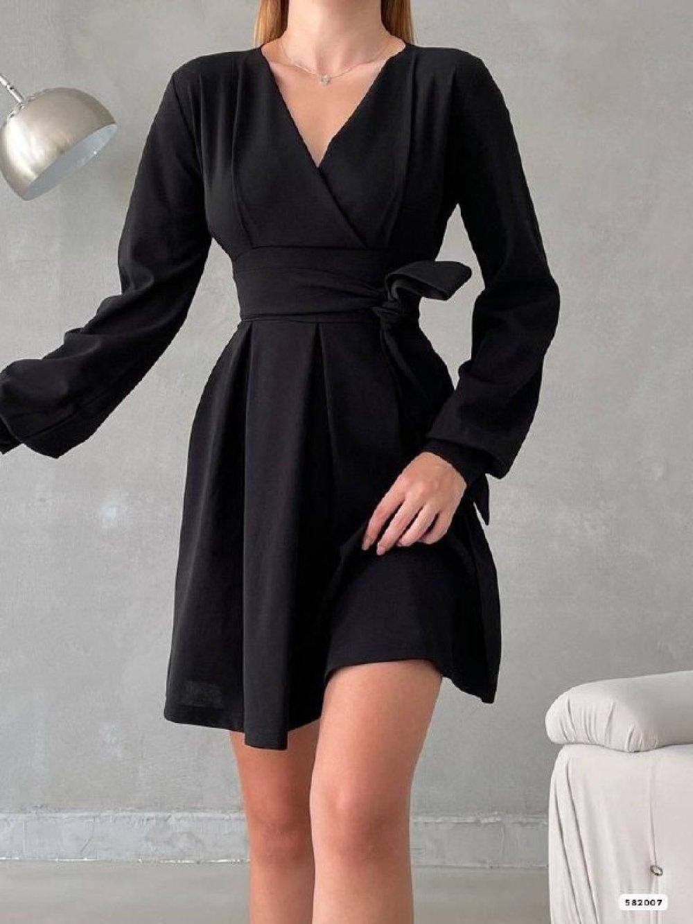 Yudum Kuşak Detay Mini Elbise 582007 Siyah