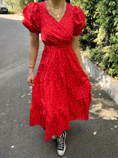 Arkadan Bağlamalı Poplin Elbise 2897 Kırmızı