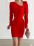 Barley Bel Dekolte Yaka Detay Elbise 582285 Kırmızı
