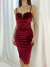 Dery İp Askı V Detay Kadife Elbise 582249 D-6 Bordo