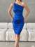 Holly Tek Askı Drapeli Saten Elbise 582538 Saks Mavisi