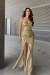 Jules Straplez Yırtmaçlı Payet Abiye 583164 Gold
