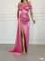 Stone Drape Yaka Yırtmaç Detay Kuyruklu Abiye 582553 Pembe