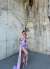 Stone Drape Yaka Yırtmaç Detay Kuyruklu Abiye 582553 A16 Lila