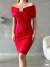 Zoe Yaka Tasarım Taş Detaylı Elbise 582673 Kırmızı