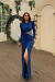 Safira Bel Tasarım Detay Yırtmaçlı Abiye 583078 Saks Mavisi