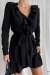 Amore Fırfır Yaka Kuşaklı Elbise 581842 B-10 Siyah