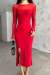 Elenor Tül Detaylı Elbise 12050 Kırmızı