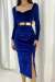 Fery Gold Kemer Detay Yırtmaçlı Kadife Elbise 581201 D-7 Saks Mavisi