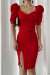 İnter Kemerli Yırtmaçlı Elbise 582437 Kırmızı