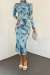 Kalina Batik Desen Drapeli Midi Elbise 10991 Bebe Mavisi