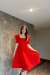 Kol Pileli Volanlı Elbise 2949 Kırmızı