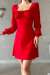 Margaret Kare Yaka Göğüs Drapeli Elbise 581476 Kırmızı