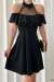 Matty Transparan Yaka Fırfırlı Elbise 58838 Siyah