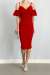 Nalia Midi Boy Kol Detay Elbise 10110 Kırmızı