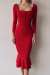 Ribana Düğme Detay Balık Elbise 581925 J-4 Kırmızı