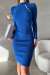 Roseline Dik Yaka Düğme Detaylı Ottoman Elbise 581856 Saks Mavisi