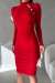 Roseline Dik Yaka Düğme Detaylı Ottoman Elbise 581856 Kırmızı